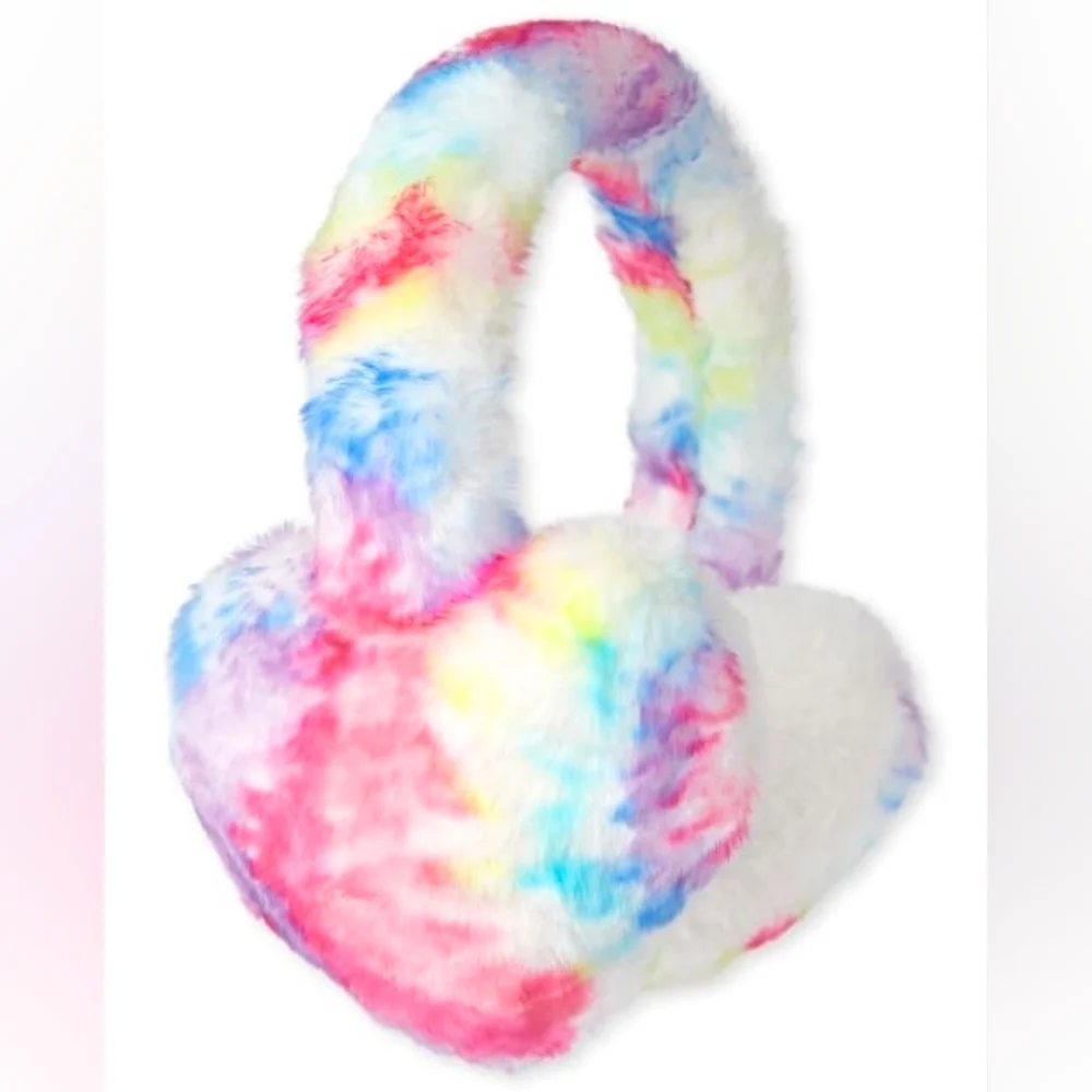 The Children's Place Fluffy Girls Rainbow Heart Ear Muffs One Size.